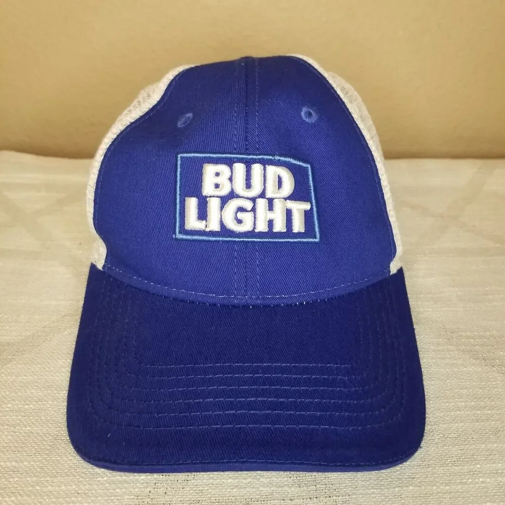 Bud Light Beer Snapback Hat Mesh Cap Embroidered Curved Bill Blue